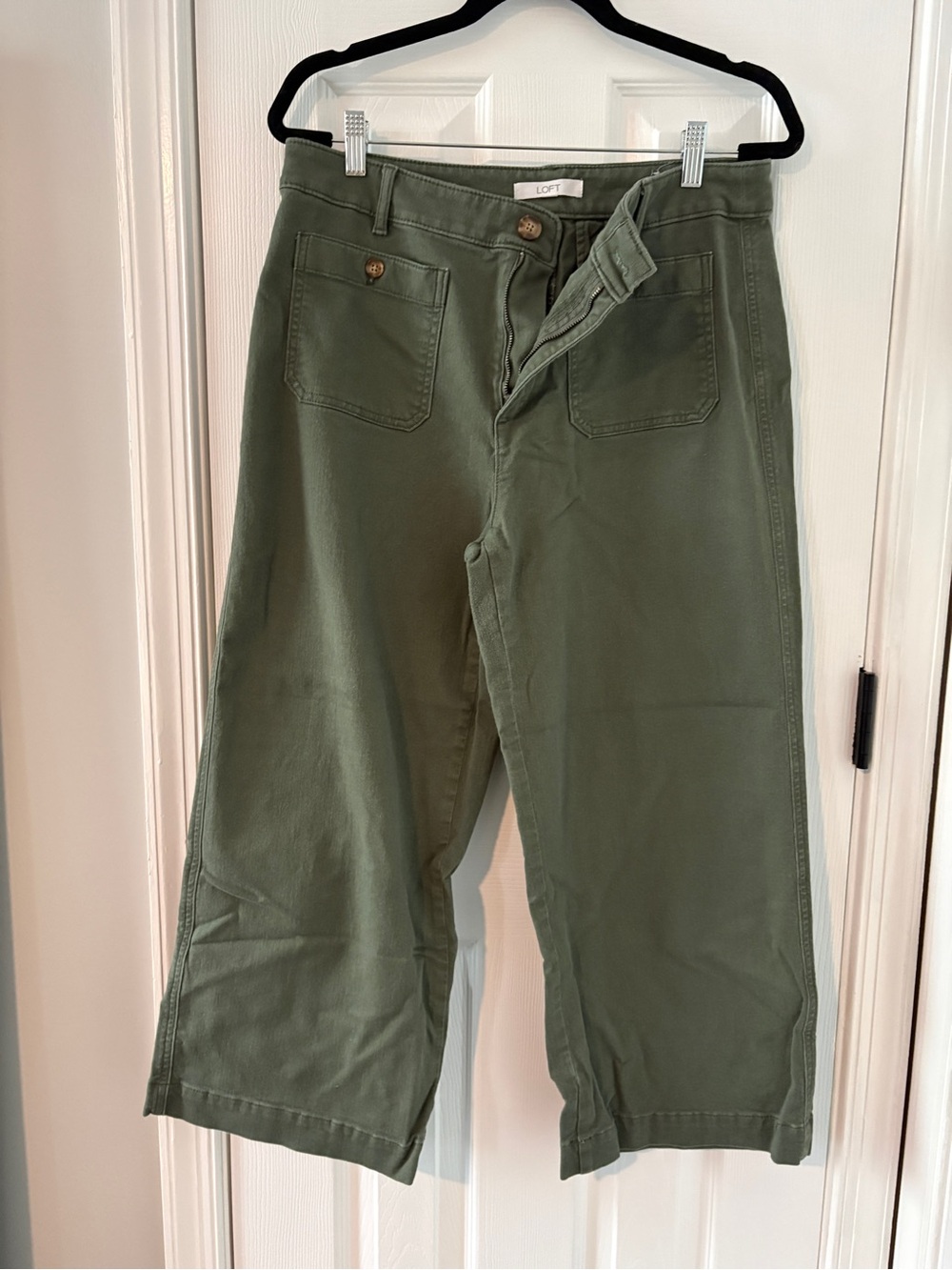 LOFT Olive Green Wide-Leg Chino Pants